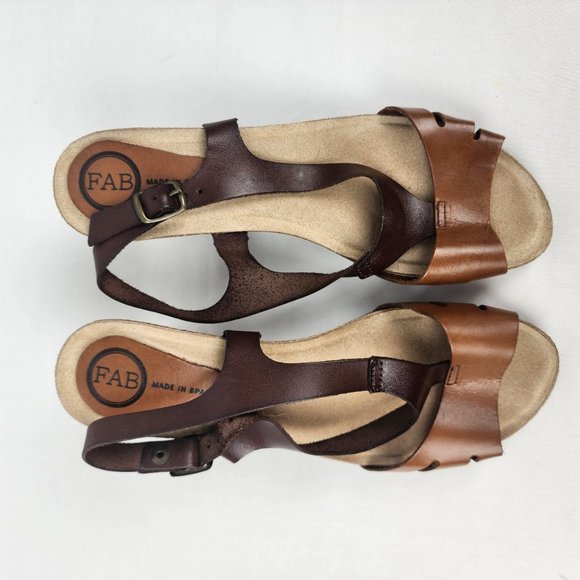 Fab Brown Leather Ankle Strap Stacked Heel Sandals Size 9 - Picture 3 of 8